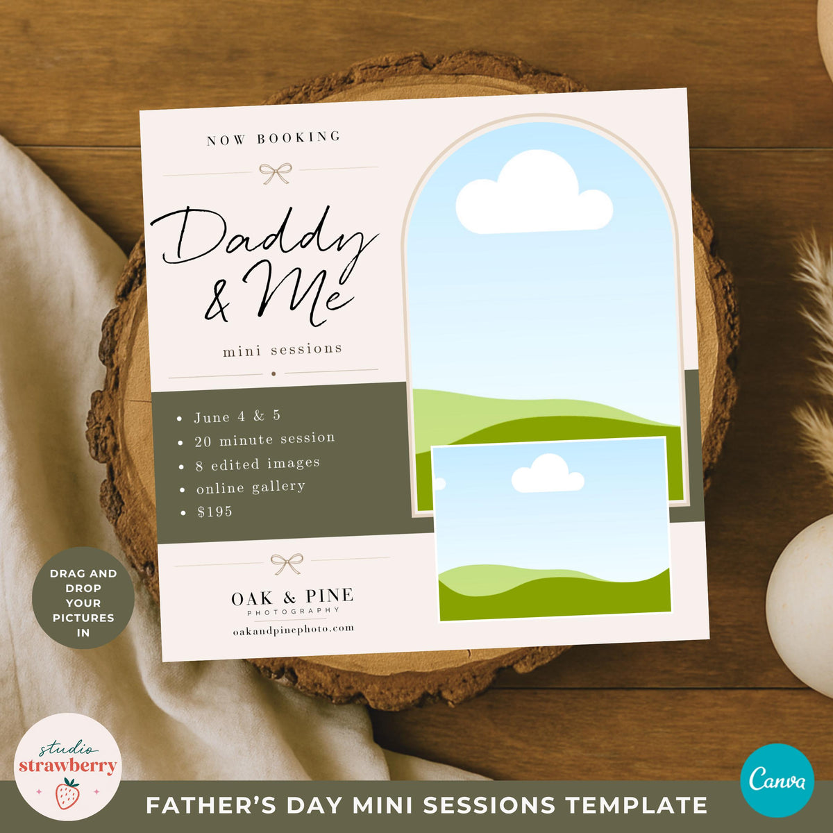 Dad and me photoshoot marketing template with editable text in Canva