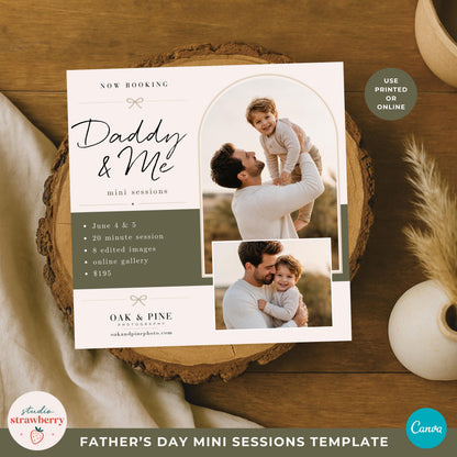 Daddy and me mini session template for photographers promoting fathers day photo sessions