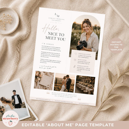 Wedding photographer about me template for client welcome guide