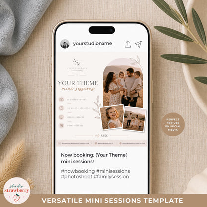 Neutral mini session marketing template designed for lifestyle photographers