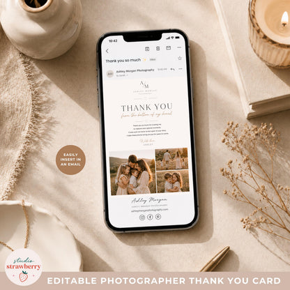 Canva thank you card for photographers designed for beginners with simple drag and drop editing