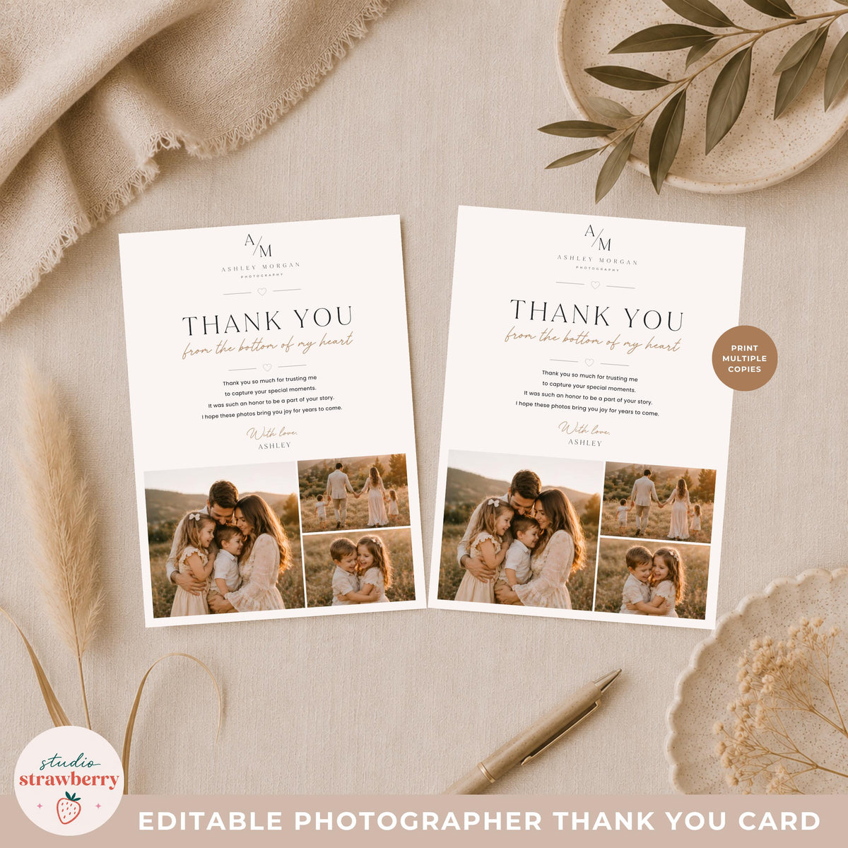 Digital thank you card for photographers that can be shared online or printed professionally