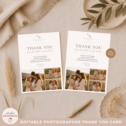 Digital thank you card for photographers that can be shared online or printed professionally