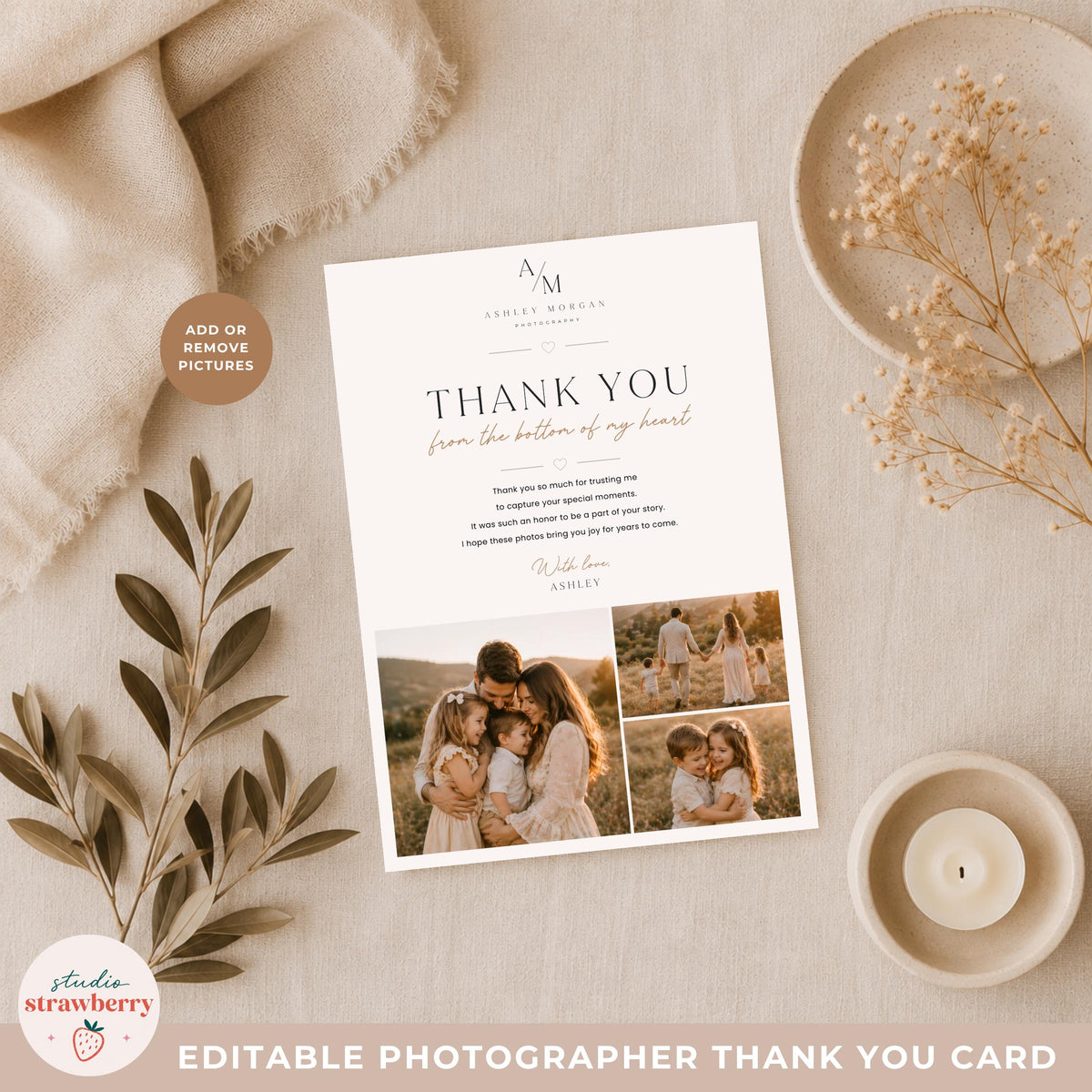 Photography referral thank you card template with clean modern layout for branding consistency