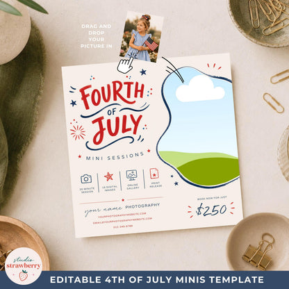 Patriotic photography flyer template for promoting summer mini sessions on Instagram and Facebook