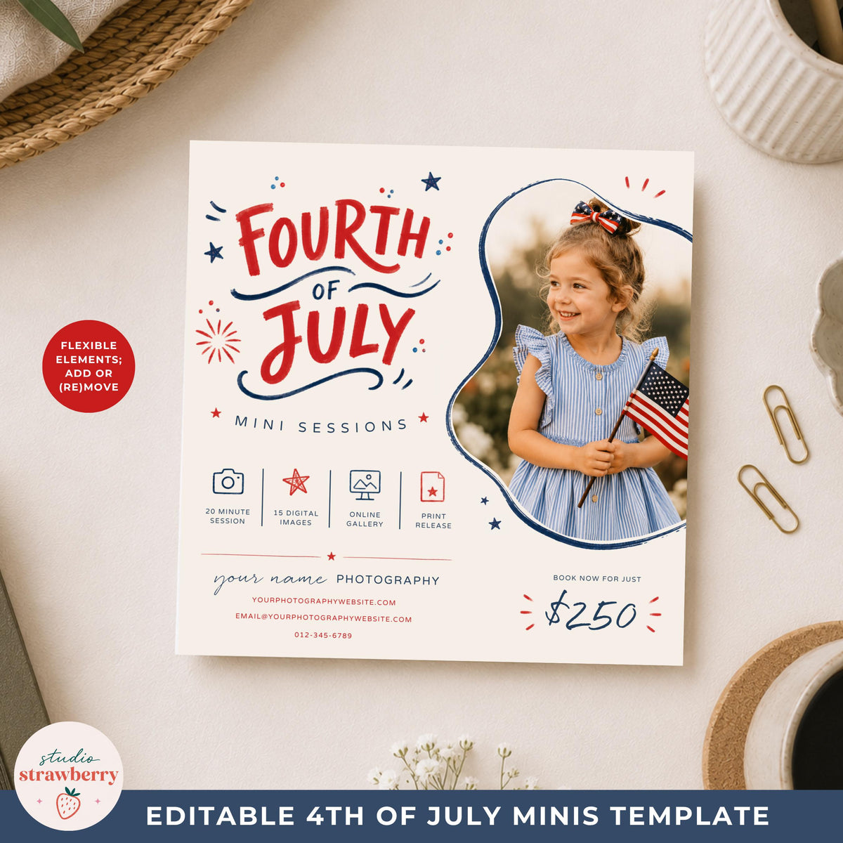 Fourth of July social media template for photographers promoting holiday mini sessions online
