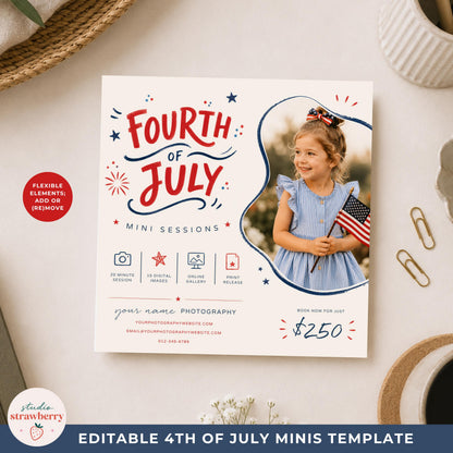 Fourth of July social media template for photographers promoting holiday mini sessions online