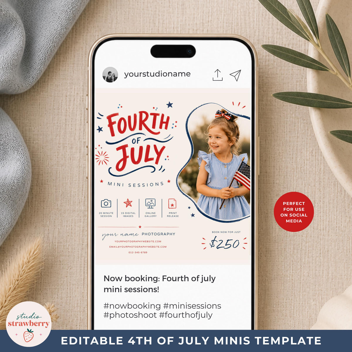 American flag mini session template designed for family and kids patriotic photoshoots