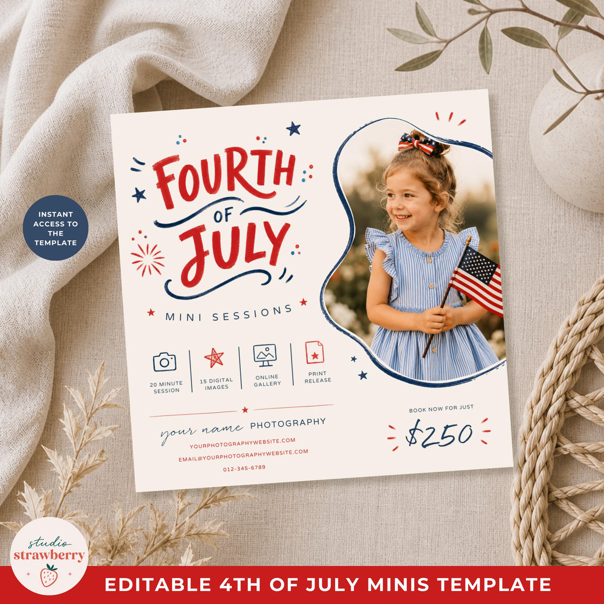 Printable patriotic mini sessions flyer template for photography marketing and client promotions