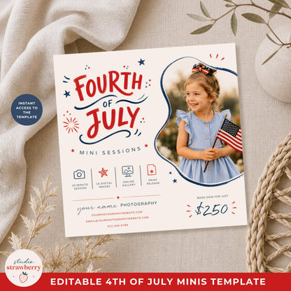 Printable patriotic mini sessions flyer template for photography marketing and client promotions