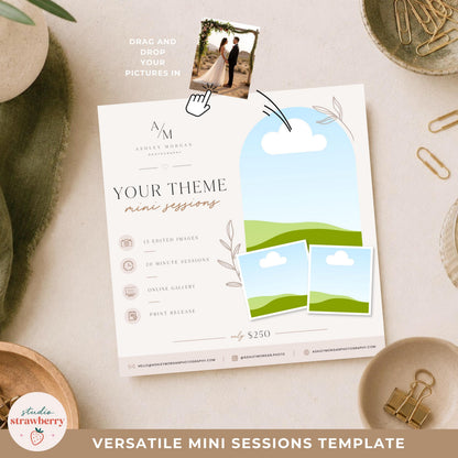 Family mini sessions template with elegant photo collage layout for photographers