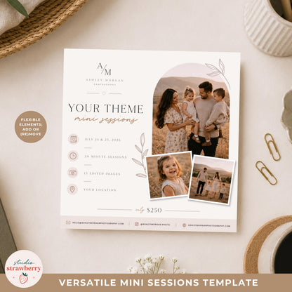 Photography mini sessions flyer template for social media and print promotion