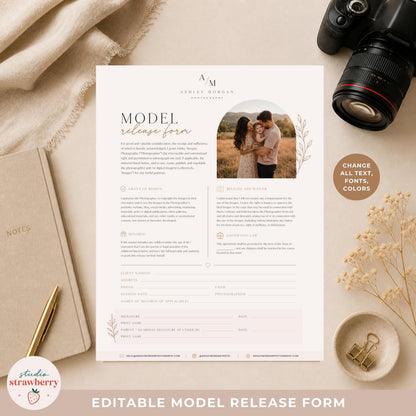 Neutral photography client release form template for beginner photographers