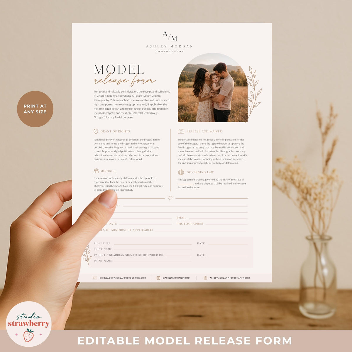 Editable client photo release form for newborn and lifestyle photographers