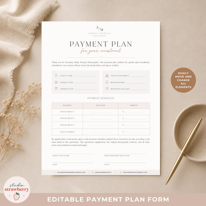 Wedding photographer payment plan template for managing installment payments