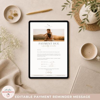 Photographer client payment reminder form for following up on outstanding balances