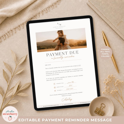 Payment due notice template for photography businesses and portrait photographers