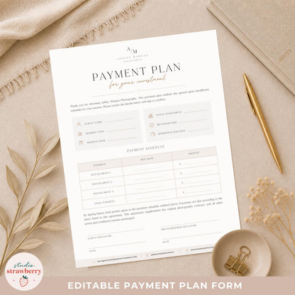 Photography installment payment form for collecting scheduled client payments