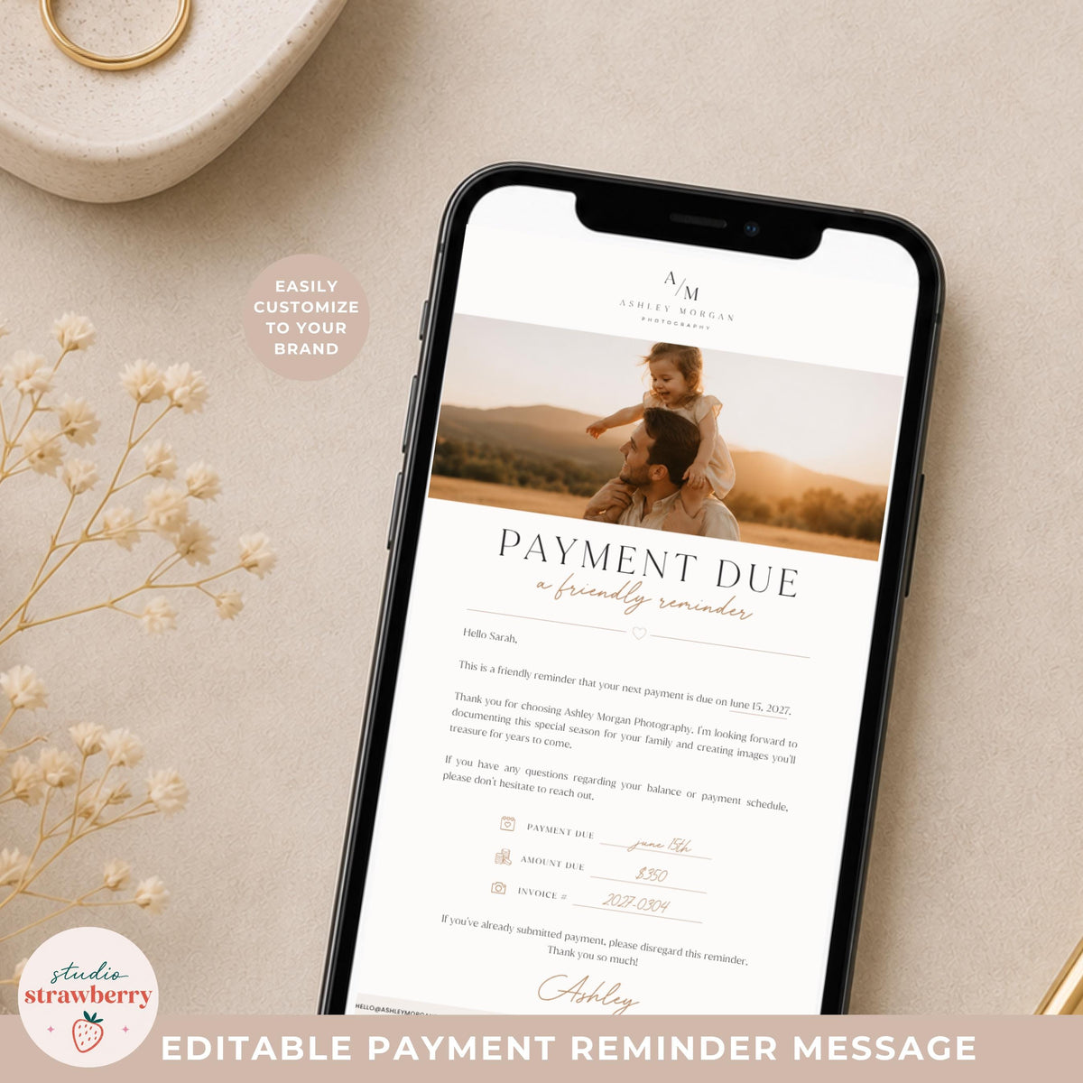 Photography invoice reminder template for client communication and payment follow up