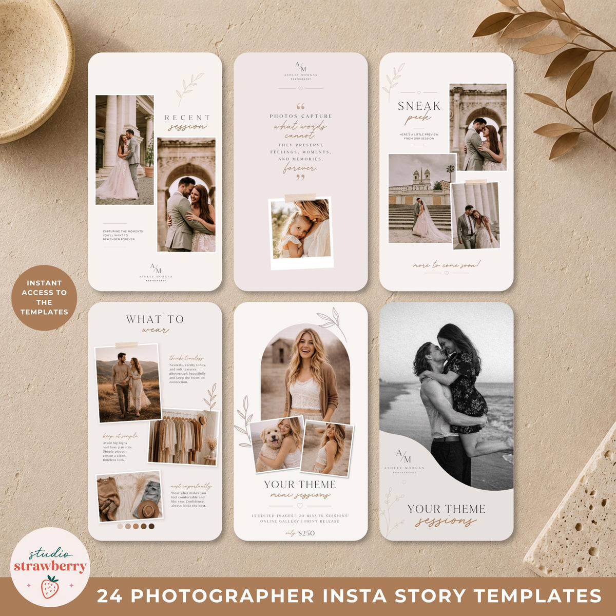 Family photographer Instagram story templates for promoting sessions, bookings and client updates.