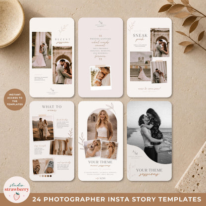 Family photographer Instagram story templates for promoting sessions, bookings and client updates.