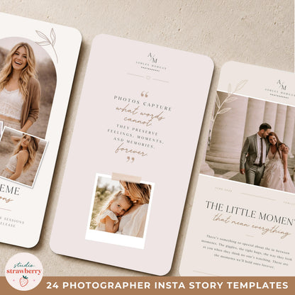 Photography marketing Canva bundle with coordinated Instagram Story templates for photographers.