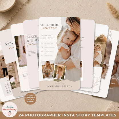 Photographer booking announcement story template for sharing new availability and mini sessions.