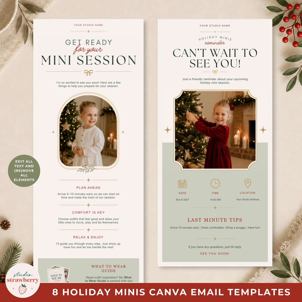 Mobile preview of Canva email templates for photographers displayed on a smartphone for easy editing and sending.