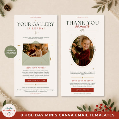 Gallery delivery and thank-you designs from the Christmas email templates for photographers collection.