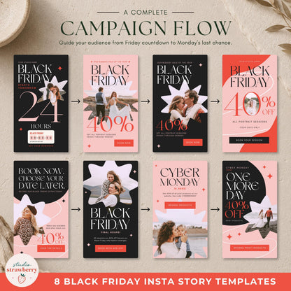 Black Friday countdown Story template with an editable Instagram countdown sticker example and a large photography image area.