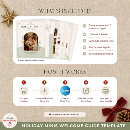 Holiday session guide page explaining the client journey before, during and after a photography appointment.