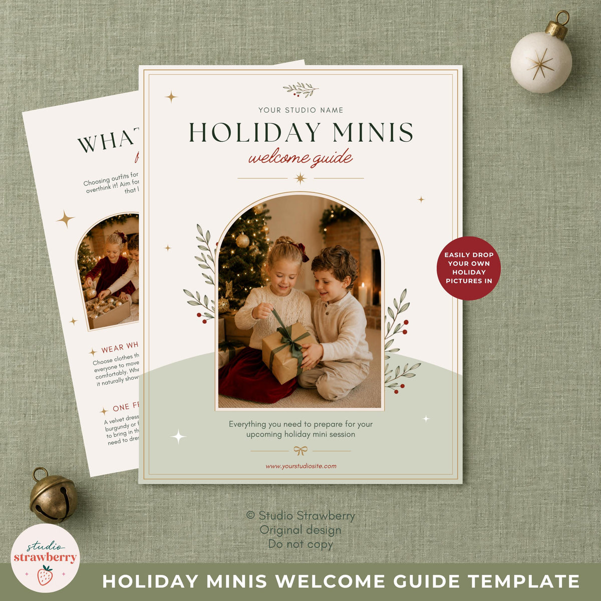 Christmas photography welcome packet shown in a clean US Letter portrait layout for client communication.
