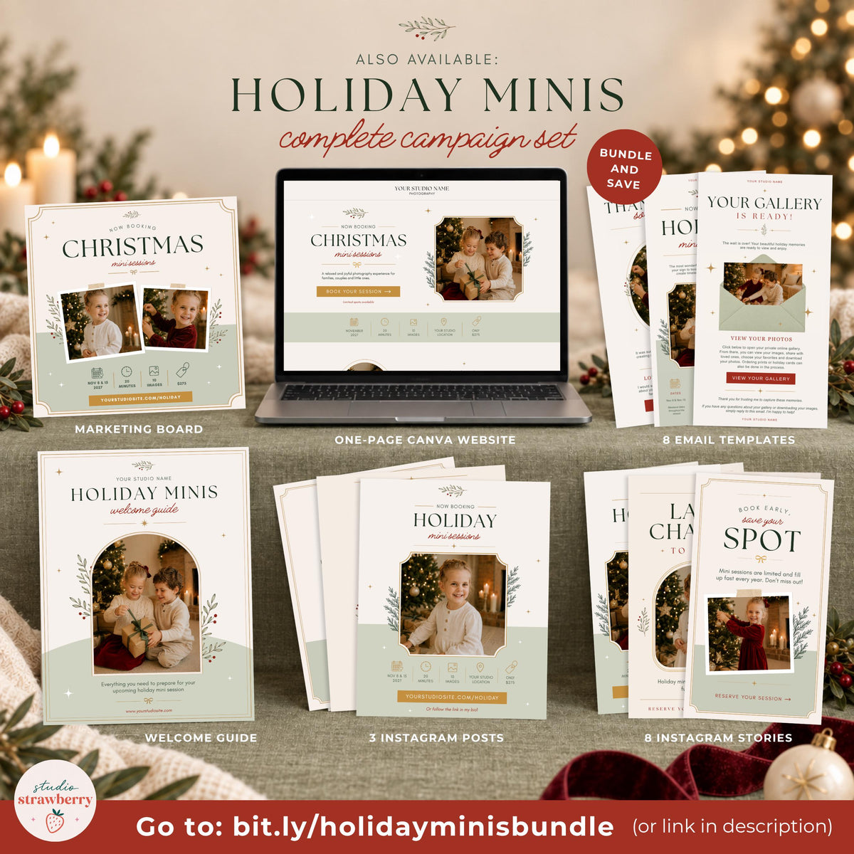 Christmas Mini Session Instagram Templates for Photographers, Editable Canva Marketing Post Set
