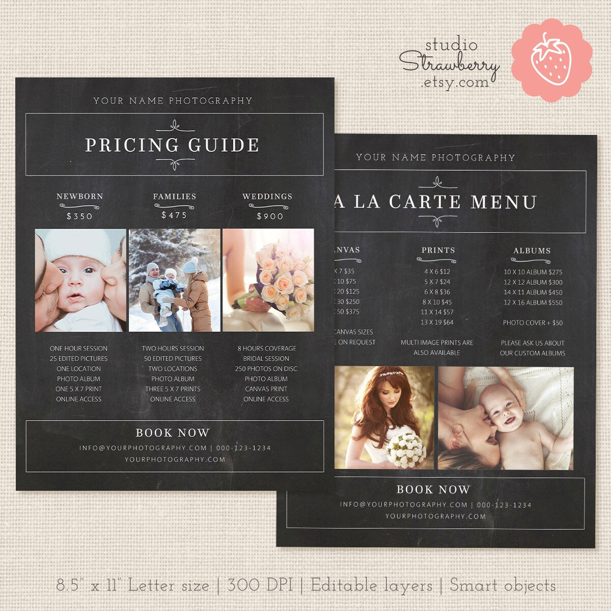 Photography Pricing List, Chalkboard Price List Template, Photoshop Template, Wedding Pricing Template, Wedding Price List, Pricing Guide