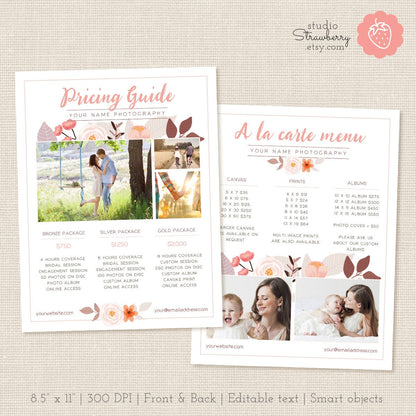 Photographers Price List Template, Floral Photography Pricing List, Pricing Template, Pricing Template, Wedding Price List, Pricing Guide