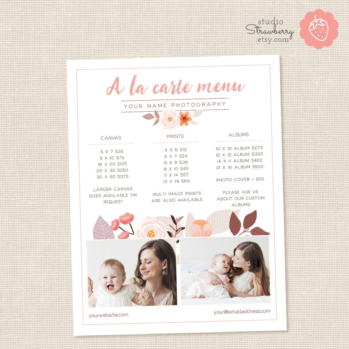 Photographers Price List Template, Floral Photography Pricing List, Pricing Template, Pricing Template, Wedding Price List, Pricing Guide