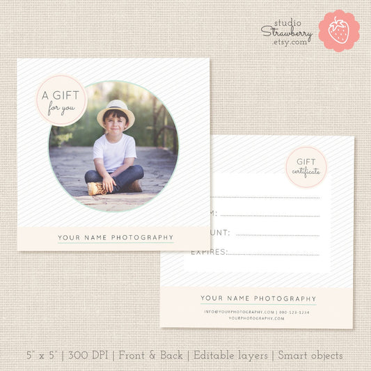 Photography Gift Certificate Template, Photo Gift Card, Printable, Photoshop Template, Photography Marketing Set, Kit, PSD, Photographers